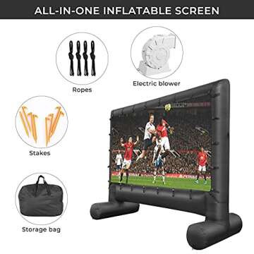 LUDOSPORT 14' Inflatable Mega Movie Screen, Indoor and Outdoor Blow Up Projector Screen for Front and Rear Projection- Party Games Home Theater Cinema - Includes Inflation Fan, Tie-Downs & Storage Bag