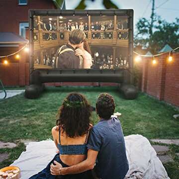 LUDOSPORT 14' Inflatable Mega Movie Screen, Indoor and Outdoor Blow Up Projector Screen for Front and Rear Projection- Party Games Home Theater Cinema - Includes Inflation Fan, Tie-Downs & Storage Bag