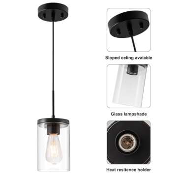 OUVR Adjustable Black Pendant Lights for Home Decor