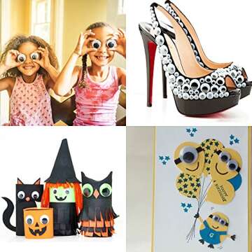 CCINEE 988 Pieces 5mm -100mm Black Wiggle Googly Eyes with Self-Adhesive for Craft and Sewing