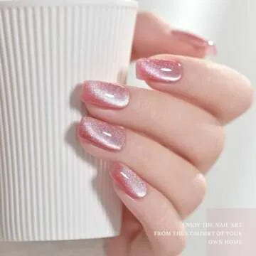 GAOY Pink Ocean Cat Eye Gel Nail Polish Set with Magnet for Holographic Cat Eye, Salon Gel Manicure and Nail Art DIY at Home