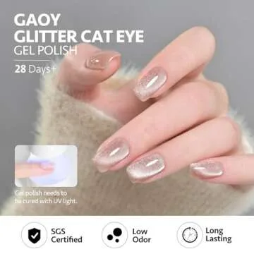 GAOY Pink Ocean Cat Eye Gel Nail Polish Set with Magnet for Holographic Cat Eye, Salon Gel Manicure and Nail Art DIY at Home
