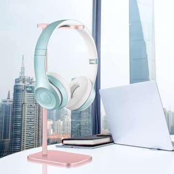 Headphone Stand Aluminum, Headset Holder with Solid Metal Base for Desk, Compatible with Most Headphones (Rose Gold)