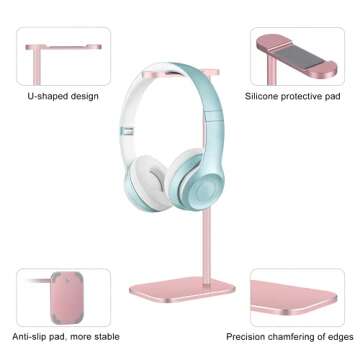 Headphone Stand Aluminum, Headset Holder with Solid Metal Base for Desk, Compatible with Most Headphones (Rose Gold)