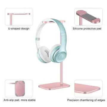 Headphone Stand Aluminum, Headset Holder with Solid Metal Base for Desk, Compatible with Most Headphones (Rose Gold)