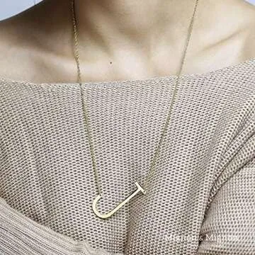 Custom Sideways Initial Necklace for Women, Personalized Letter Jewelry Gift for Her, Best Friend Birthday Present, Mother of the Bride Necklace, Gift for Mom from Daughter – LBIN