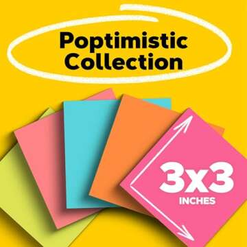 Post-it Notes, 3 in x 3 in. 14 Sticky Notes Pads, 100 Sheets per Pad, Poptimistic Collection, School...