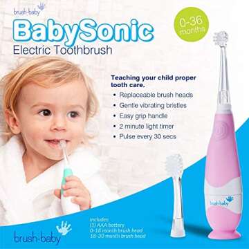 brush-baby BabySonic Infant and Toddler Electric Toothbrush for Ages 0-3 Years - Smart LED Timer and...