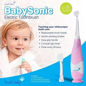 brush-baby BabySonic Infant and Toddler Electric Toothbrush for Ages 0-3 Years - Smart LED Timer and...