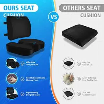 CushZone Seat Cushion, Lumbar Support Pillow with Adjustable Strap-Chair Cushions for Sciatica Pain Relief-with Washable Cover Memory Foam for Car, Travel and Wheelchair-Black