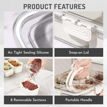 banmagately 2PCS Divided Serving Tray with Lid and Handle, Charcuterie Box Snackle Box Container, 8 Compartments Snack Tray Portable Travel Snack Box Snack Container for Snacks (Set)