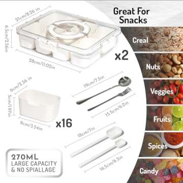 banmagately 2PCS Divided Serving Tray with Lid and Handle, Charcuterie Box Snackle Box Container, 8 Compartments Snack Tray Portable Travel Snack Box Snack Container for Snacks (Set)