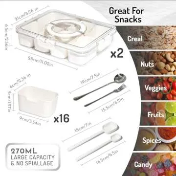 banmagately 2PCS Divided Serving Tray with Lid and Handle, Charcuterie Box Snackle Box Container, 8 Compartments Snack Tray Portable Travel Snack Box Snack Container for Snacks (Set)