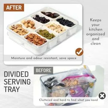 banmagately 2PCS Divided Serving Tray with Lid and Handle, Charcuterie Box Snackle Box Container, 8 Compartments Snack Tray Portable Travel Snack Box Snack Container for Snacks (Set)