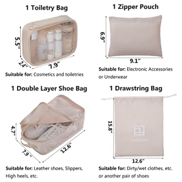 TianZong 7pc Packing Cubes Set for Luggage Organization