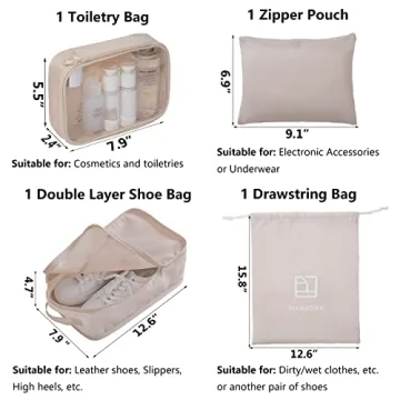 TianZong 7pc Packing Cubes Set for Luggage Organization