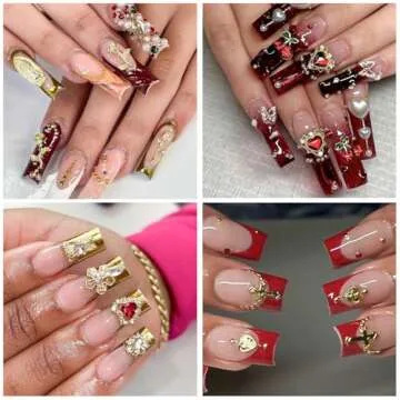 128Pcs Gold Nail Charms Set with Gold Nail Gems, Gold Rose, Hearts, Gold Cross Nail Charms and Virgin Mary Nail Charms - Y2K 3D Chrome Nail Charma Decorations