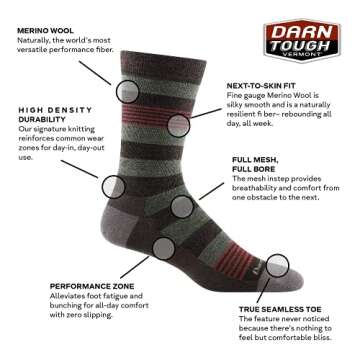 Darn Tough Men's Oxford Crew Lightweight Lifestyle Sock (Style 6033) - Brown, Large