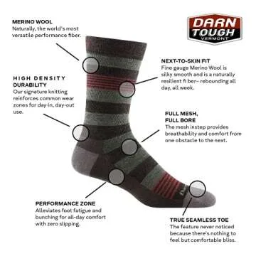 Darn Tough Men's Oxford Crew Lightweight Lifestyle Sock (Style 6033) - Brown, Large