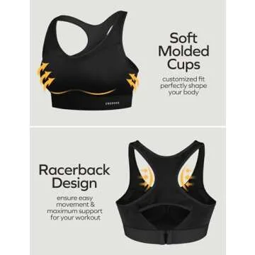 Ewedoos High Impact Sports Bras for Women High Support Push up Sports Bra Racerback Sports Bras Workout Bra Running Bra Black