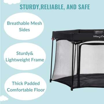 Dream On Me Onyx Playpen in Black, Baby Playpen, Portable and Lightweight, Playpen for Babies and Toddler - Comes with A Comfortable Padded Floor