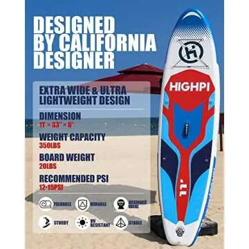 HIGHPI Inflatable Paddle Boards, 11'x33''x6'' SUP for Adults&Youth, Stand Up Paddle Boards with Acce...