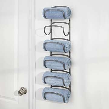 mDesign Steel Towel Holder - Stylish Bathroom Organizer