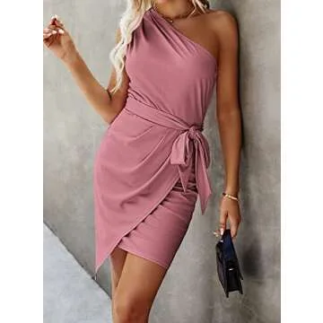 One Shoulder Ruched Bodycon Dress for Parties