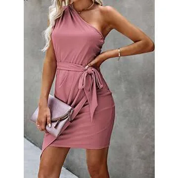One Shoulder Ruched Bodycon Dress for Parties