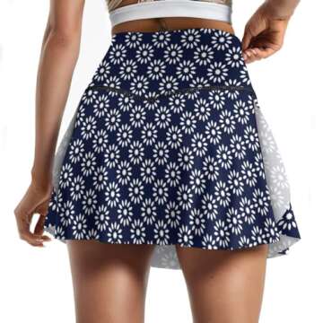 Cerburny Pleated Skirts for Women White Floral Tennis Skirt with Shorts Underneath High Waisted Golf Workout Skort