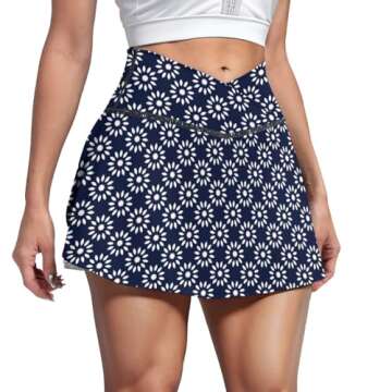 Cerburny Pleated Skirts for Women White Floral Tennis Skirt with Shorts Underneath High Waisted Golf Workout Skort