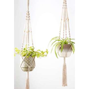 Mkono Macrame Plant Hangers Indoor Outdoor Hanging Planter Basket Cotton Rope with Beads 4 Legs 41 Inch, 1 Pack