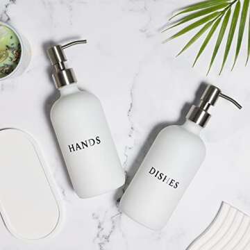 RM Home White Glass Soap Dispenser Set for Stylish Kitchens