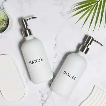 RM Home White Glass Soap Dispenser Set for Stylish Kitchens