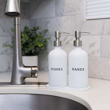 RM Home White Glass Soap Dispenser Set for Stylish Kitchens
