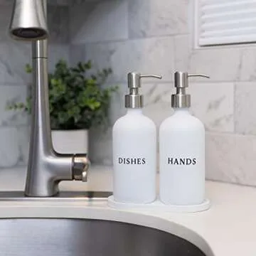 RM Home White Glass Soap Dispenser Set for Stylish Kitchens
