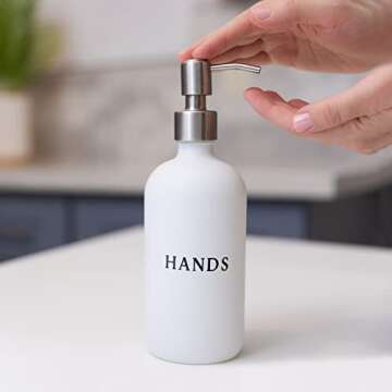 RM Home White Glass Soap Dispenser Set for Stylish Kitchens