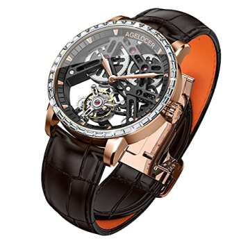 AGELOCER Men's Double-Sided Hollow Tourbillon Hand-Operated Mechanical Leather Wristwatch