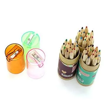 Pomeat 3 Pack Cute Cartoon Bear Mini Drawing Colored Pencils with Sharpener, 3.5" Length, Portable, 12 Count in Tube