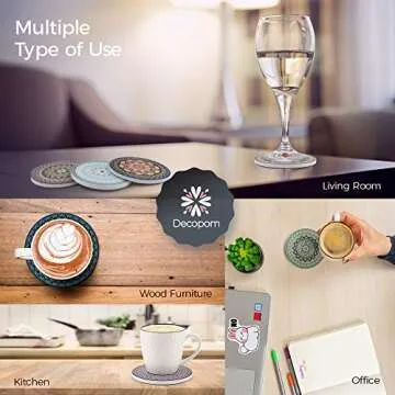 Decopom Mandala Coasters - Stylish 12 Pack Set with Holders