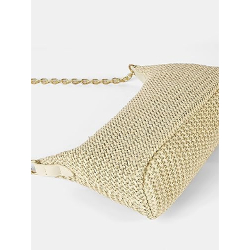 Beige Woven Straw Tote Handbag for Summer