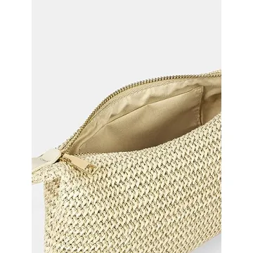 Beige Woven Straw Tote Handbag for Summer