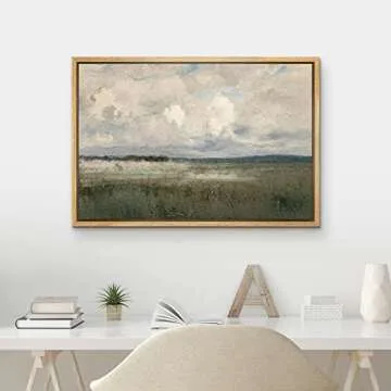 MUDECOR Framed Canvas Print Wall Art Pastel Watercolor Country Field Western Wall Art Nature Wilderness Illustrations Fine Art Landscape Multicolor for Living Room, Bedroom, Office - 24"x36" Natural