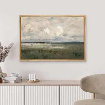 MUDECOR Framed Canvas Print Wall Art Pastel Watercolor Country Field Western Wall Art Nature Wilderness Illustrations Fine Art Landscape Multicolor for Living Room, Bedroom, Office - 24"x36" Natural