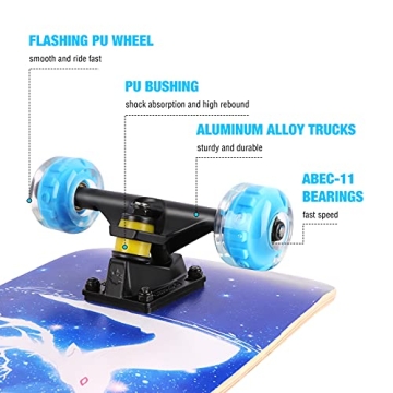 Durable 31 Inch Skateboard with LED Wheels for All Ages