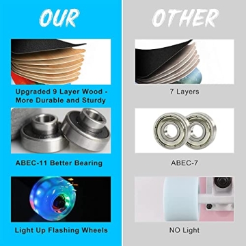 Durable 31 Inch Skateboard with LED Wheels for All Ages