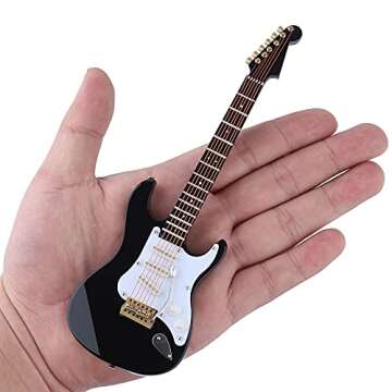 Dselvgvu Wooden Miniature Electric Guitar with Stand and Case - Elegant Collectible Display