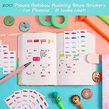 Gersoniel 200 Pieces Sneaker Stickers Workout Fitness Planner Journal Running Stickers Pack for Monthly Weekly Daily Planner Calendar or Journal (Mixed Colors)