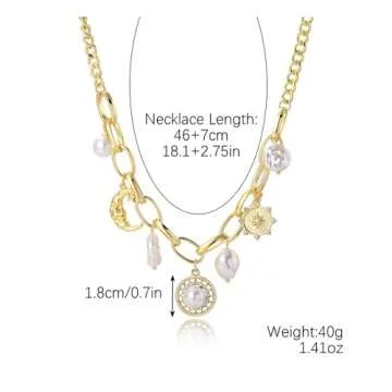 Sun Moon Layered Charm Necklace for Women Gifts