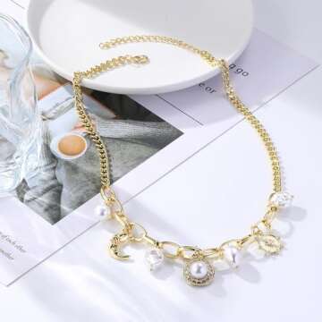 Sun Moon Layered Charm Necklace for Women Gifts